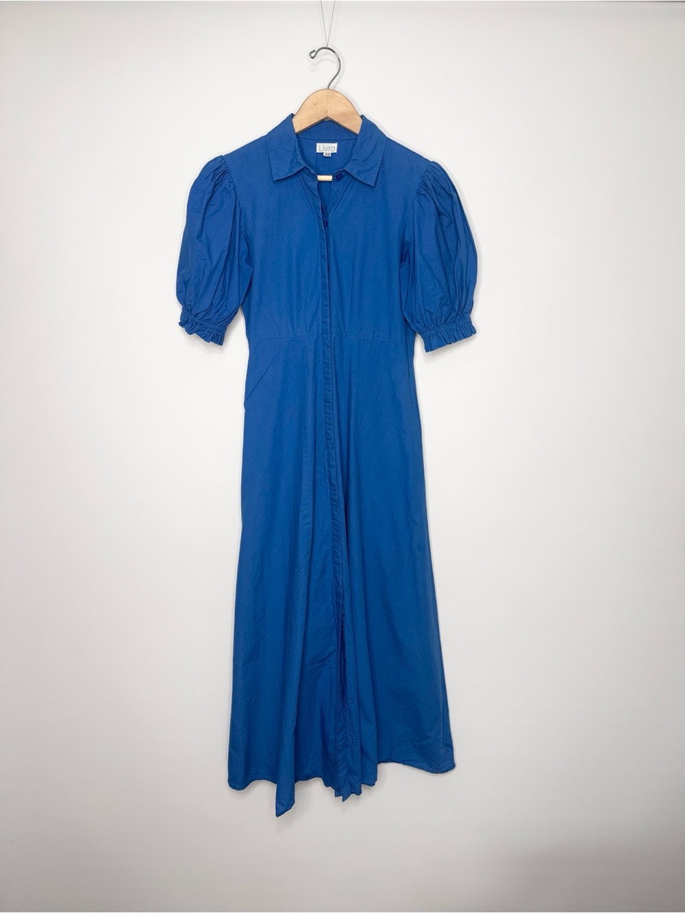 Livro Blue Cotton Puff-Sleeve Maxi Shirt Dress XS